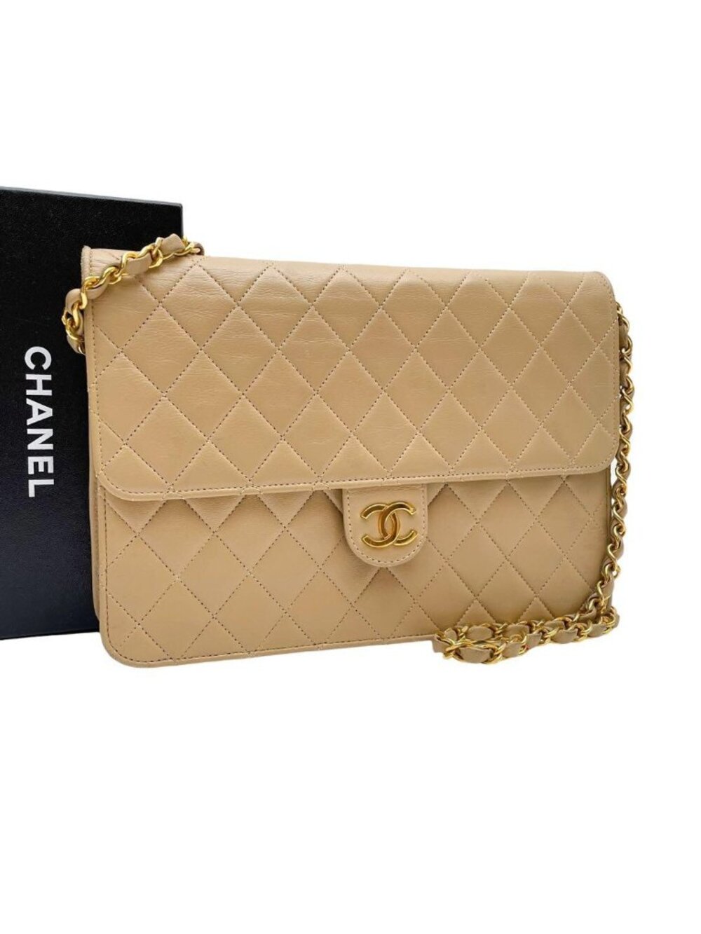 Chanel Lambskin Quilted CC Logo Chain Shoulder